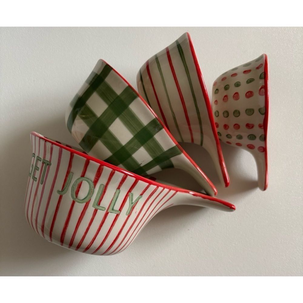 Rare Anthropologie Lets Get Jolly Cup Hand-Painted Stoneware Measuring Cups New